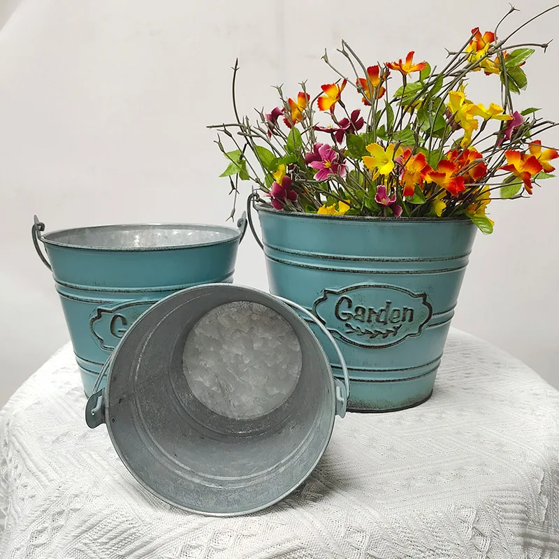 Blue Cast Iron Planter Kettle Type Metal Planter Urn Cast Iron Flower Plant Pot Bonsai Flower Arrangement Ornaments Flower Pot