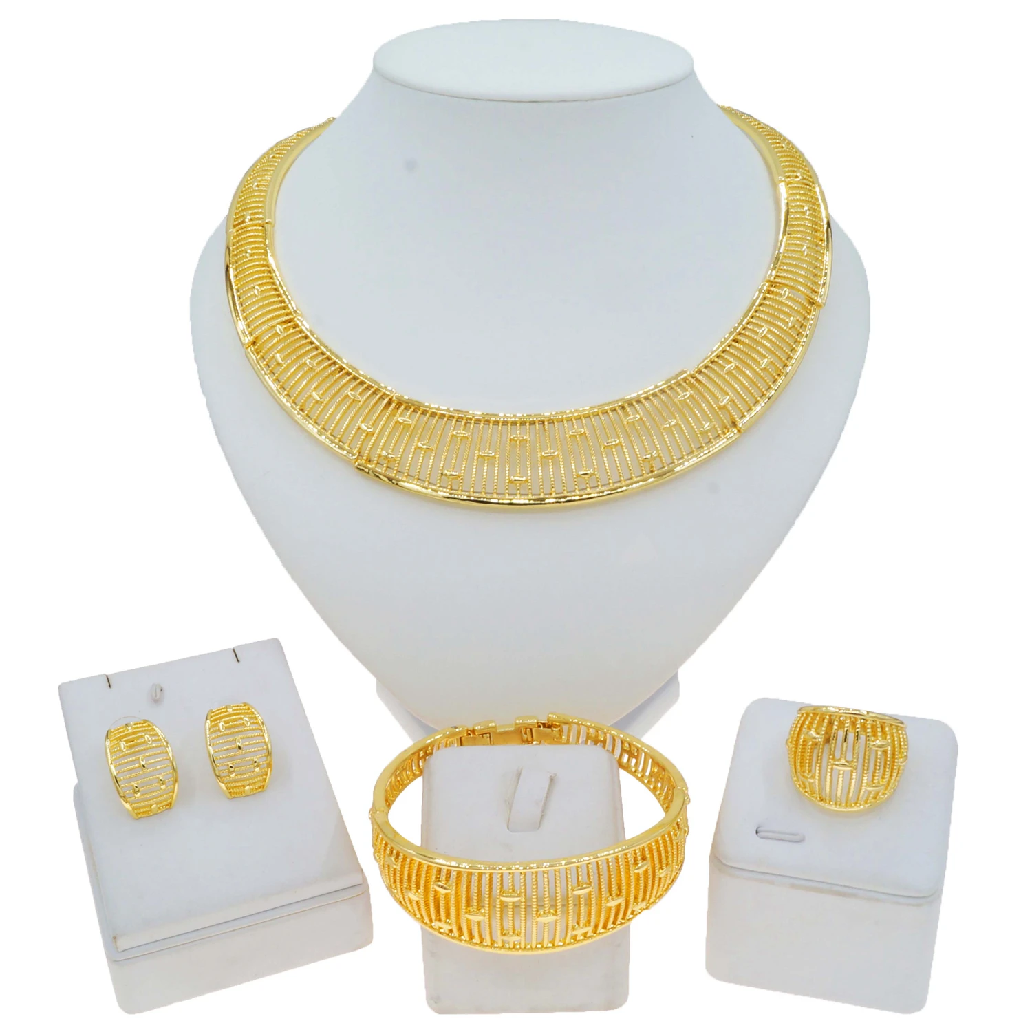 Fashion Hollow African Jewels Simple And Elegant Necklace Set High Quality Dubai Jewelry For Women 4 Pieces Necklace Earrings