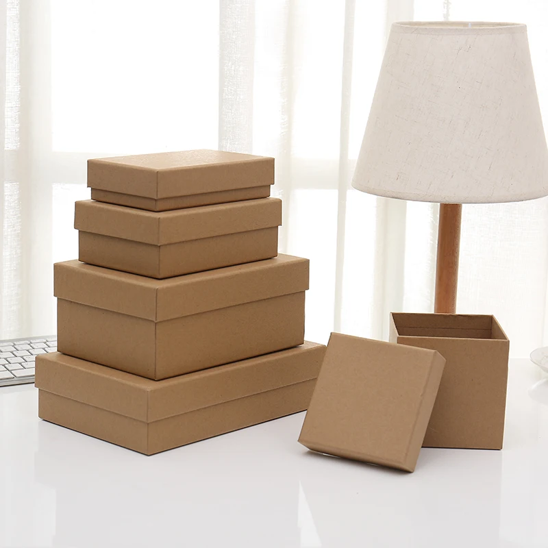 Natural Kraft folding cardboard gift boxes with separate cover off lid