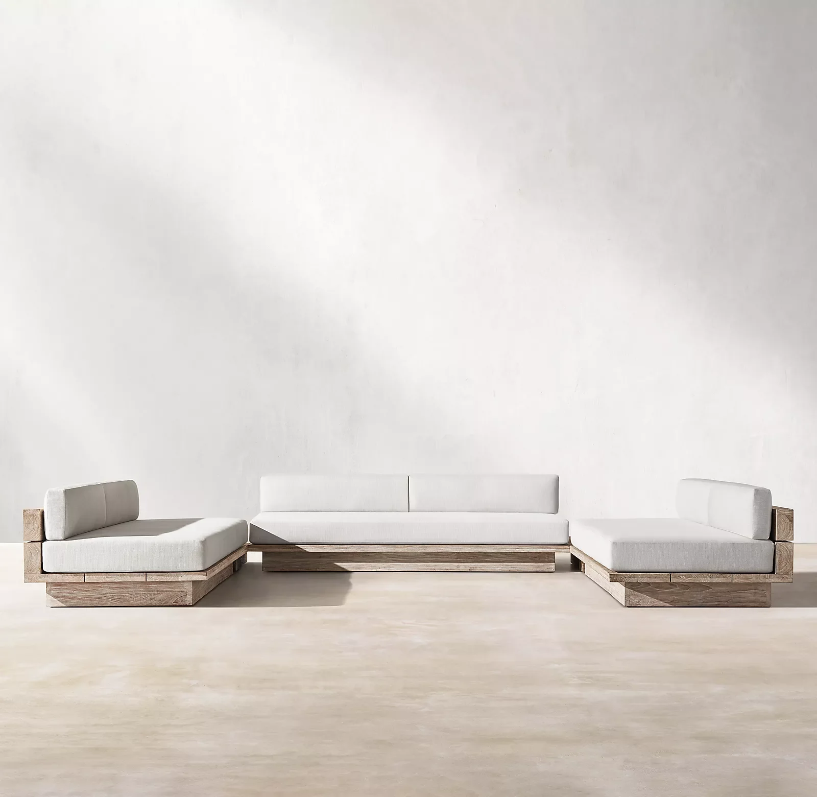 2024 comfortable customized outdoor furniture wooden sofa set weathered teak