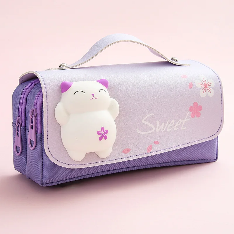 New Design Multi-functional Stationery Storage Bag Cute Cartoon Double Layer Pencil Case Student Cute Portable Pen Bag