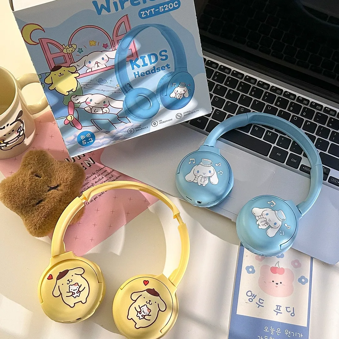 Sanrios Kuromi Bluetooth Headphones Cute HK Cat Wireless Earphones Stereo Sound Noise Reduction Earbuds Anime Cartoon Gifts