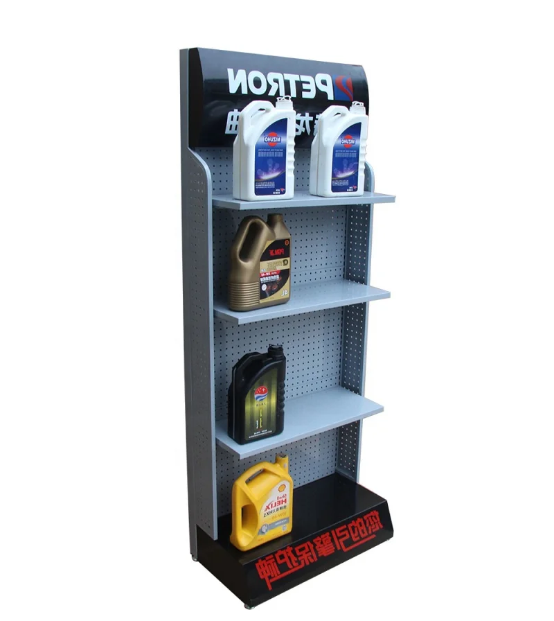 Custom Store Trade Show Car Spare Parts Auto Accessories Tools Motor Engine Lubricants Oil Sample Metal Display Rack Stand