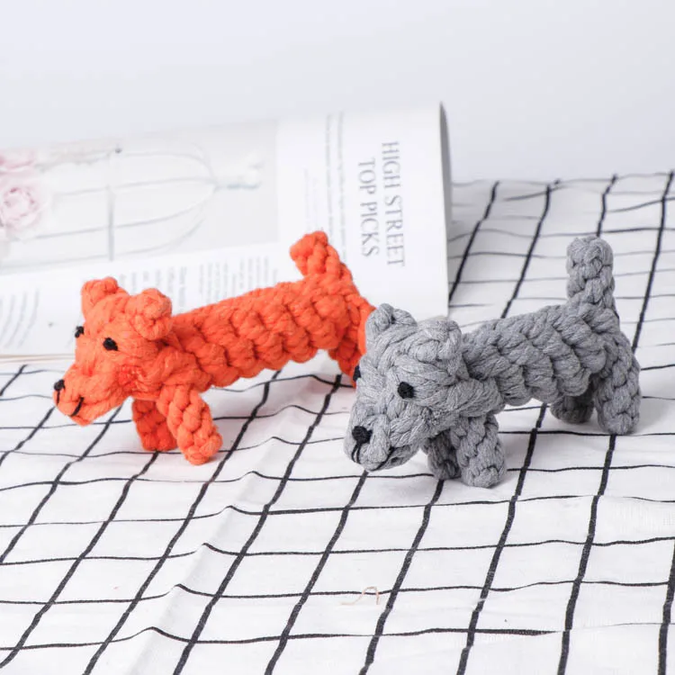 Custom Handmade Alien Cute Animal Shape Plush Soft Handmade Woven Cotton Cord Squeaky Dog Play Chewing Toy