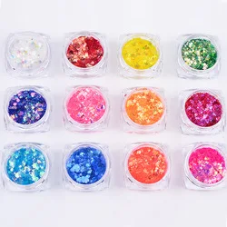 Salon  12 Pcs 3d Mixed Star Heart Round Nail Art Sequins Glitter Set Flake Nail Paillette Sparkling Decorations