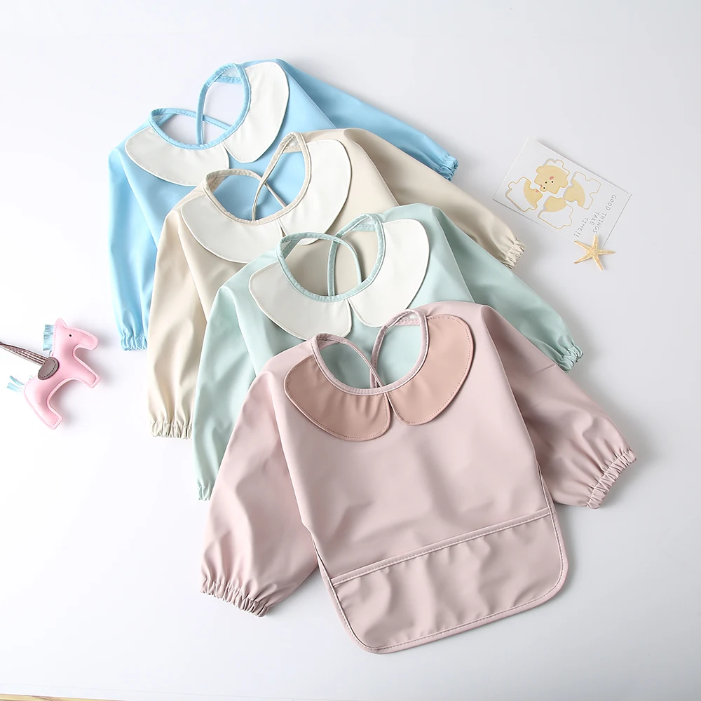 Long Sleeved Bib Children Smocked Clothing Washable Baby Apron OEM Service 100% Polyester Natucare BSCI Hot Selling Baby