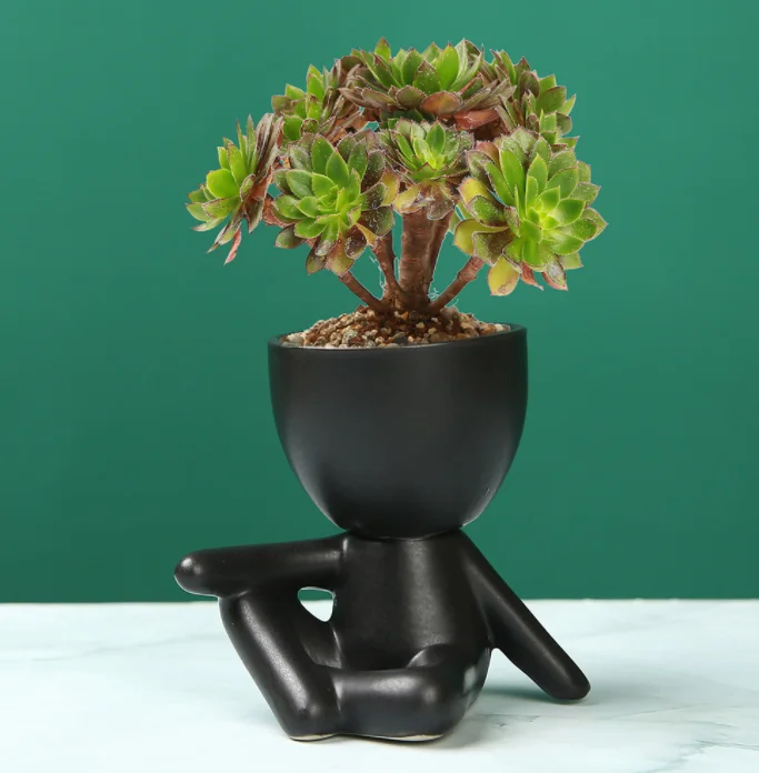 Nordic Creative Cute Tree Man Pot Ceramic Little People Body Flower Pots Home Office Ornaments Cartoon Succulent Plants Potted