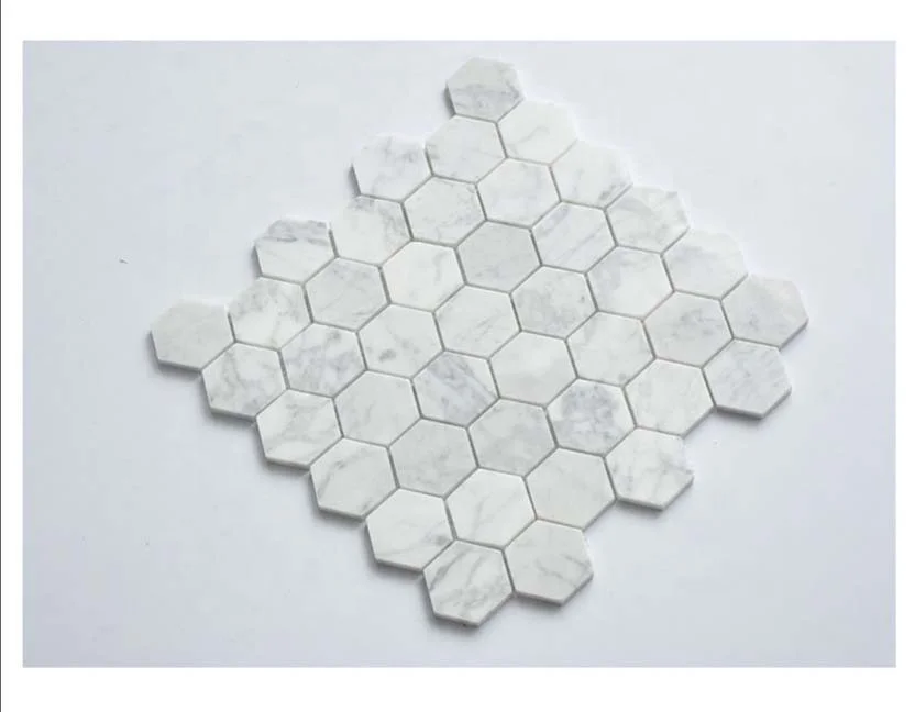 Popular Hexagon Wall Glazed Tiles Marble Mosaic White Stone 48x48mm backsplash for kitchen bathroom