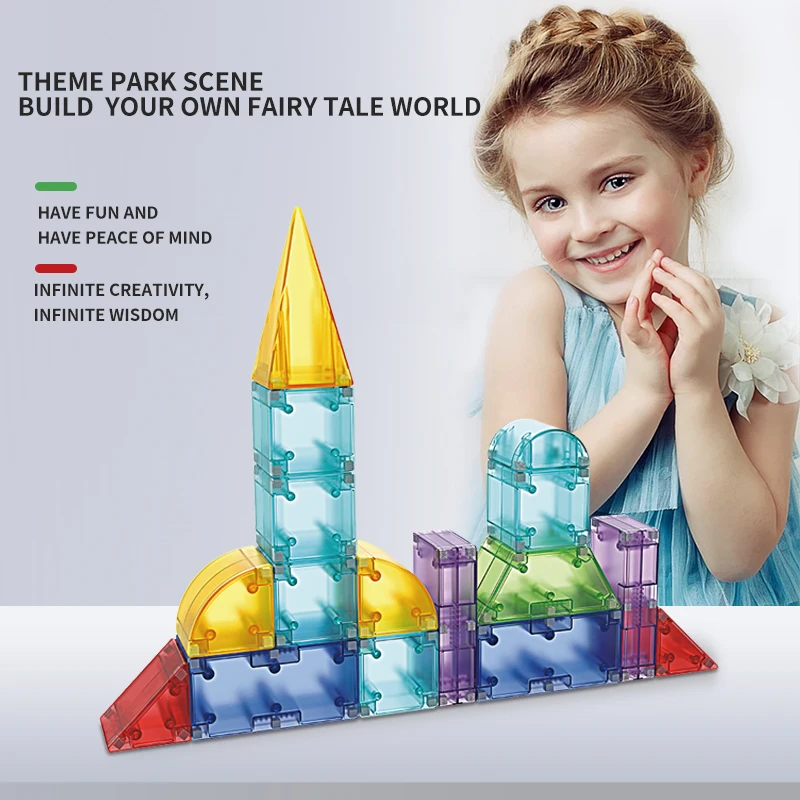 SL 34pcs Glow Magnet Cube Educational Magnetic 3D Puzzle Building Tiles Diy Assembly Construction Montessori Toys For Kids