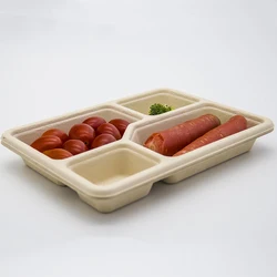 700ML Disposable Biodegradable food boxes takeaway packaging disposable 4 Compartments Lunch Box tableware