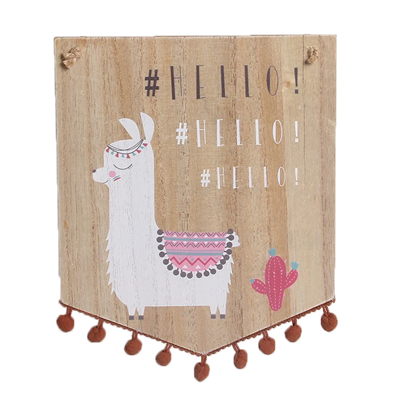 Cradled Wood Art Panel Wall Signs Custom Plaque Decorative Wood Antique Painting Llama And Tassel Wall Wooden Plaques