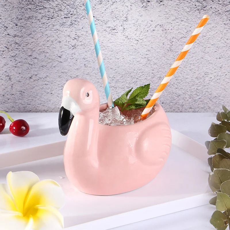 3D Creative Animal Shaped Hawaii flamingo Tiki Mugs Cocktail glass Cups pink colour bird swan duck shaped Ceramic Tiki Mug
