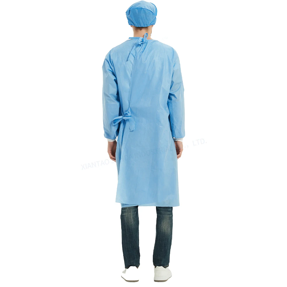 Ultrasonic Waterproof SMS Nonwoven Blue Surgic Gowns Disposable Medical Protective Isolation Surgical Gown