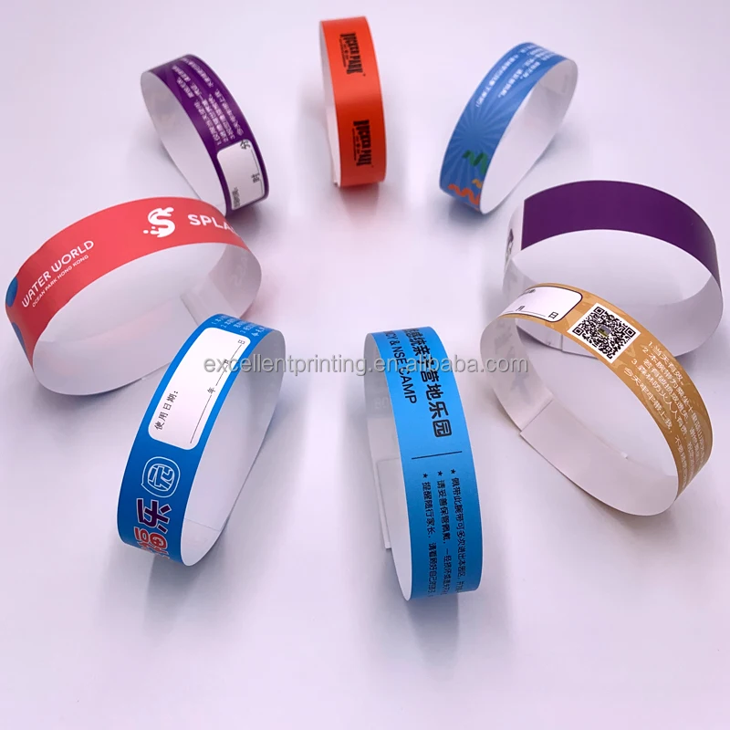 Free Design Free sample Custom Logo PP Synthetic Paper Bracelet Paper Synthetic Paper Wristbands For Events