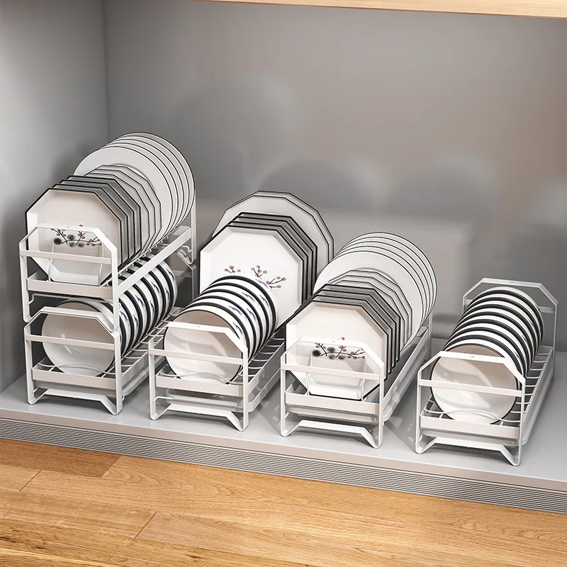 Home and Kitchen Countertop Metal Plate Bowl Holders Non-Slip Cabinet Drawer Dish Drying Drainer Rack Organizer