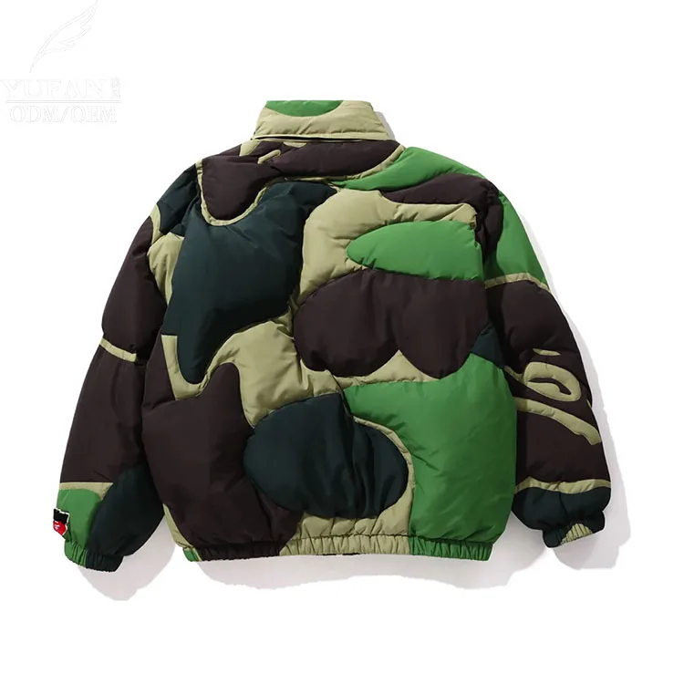 YuFan Custom Camo Detachable Hoodie Puffer Down Jacket Green Quilted Coat Winter Jacket for Men