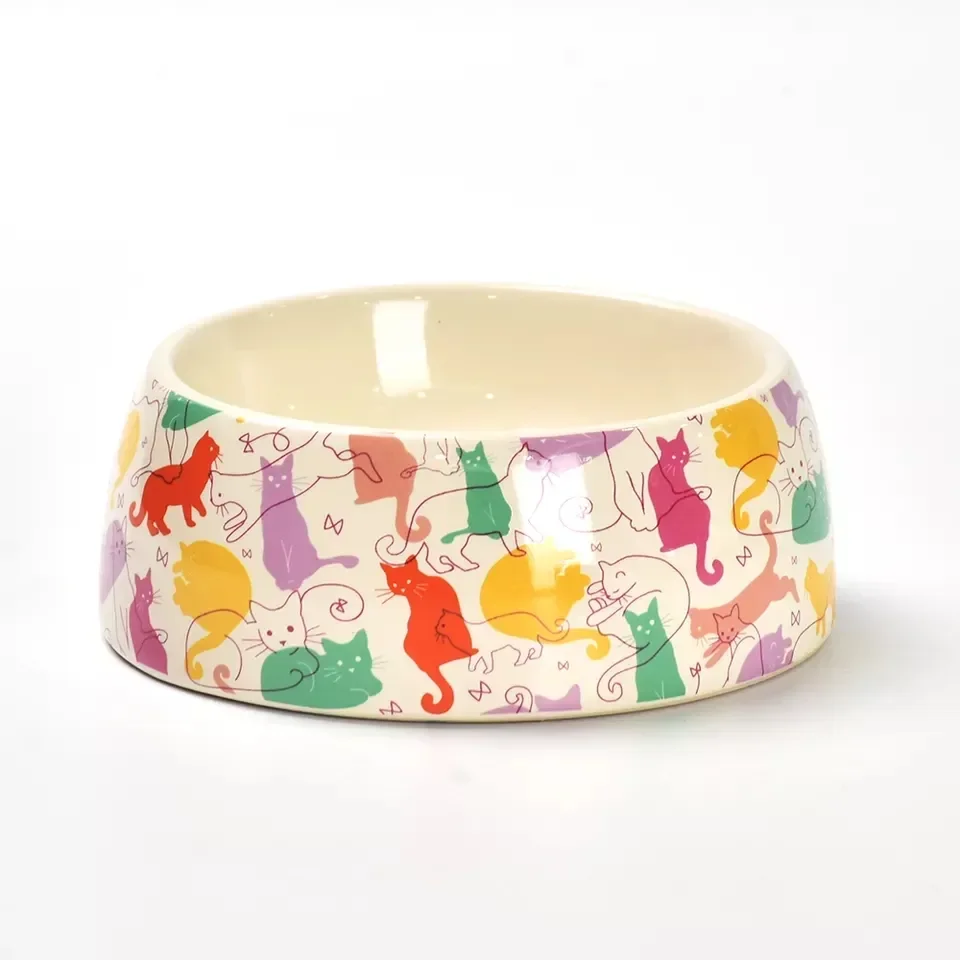 6 inch Stylish Cat tracks decal pattern Pet Cat Dog Food Water Ceramic Bowl