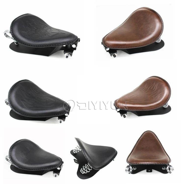 Retro Brown Leather Solo Motorcycle seat cushion Spring Bracket for Custom Chopper Cafe Racer Bobber seats