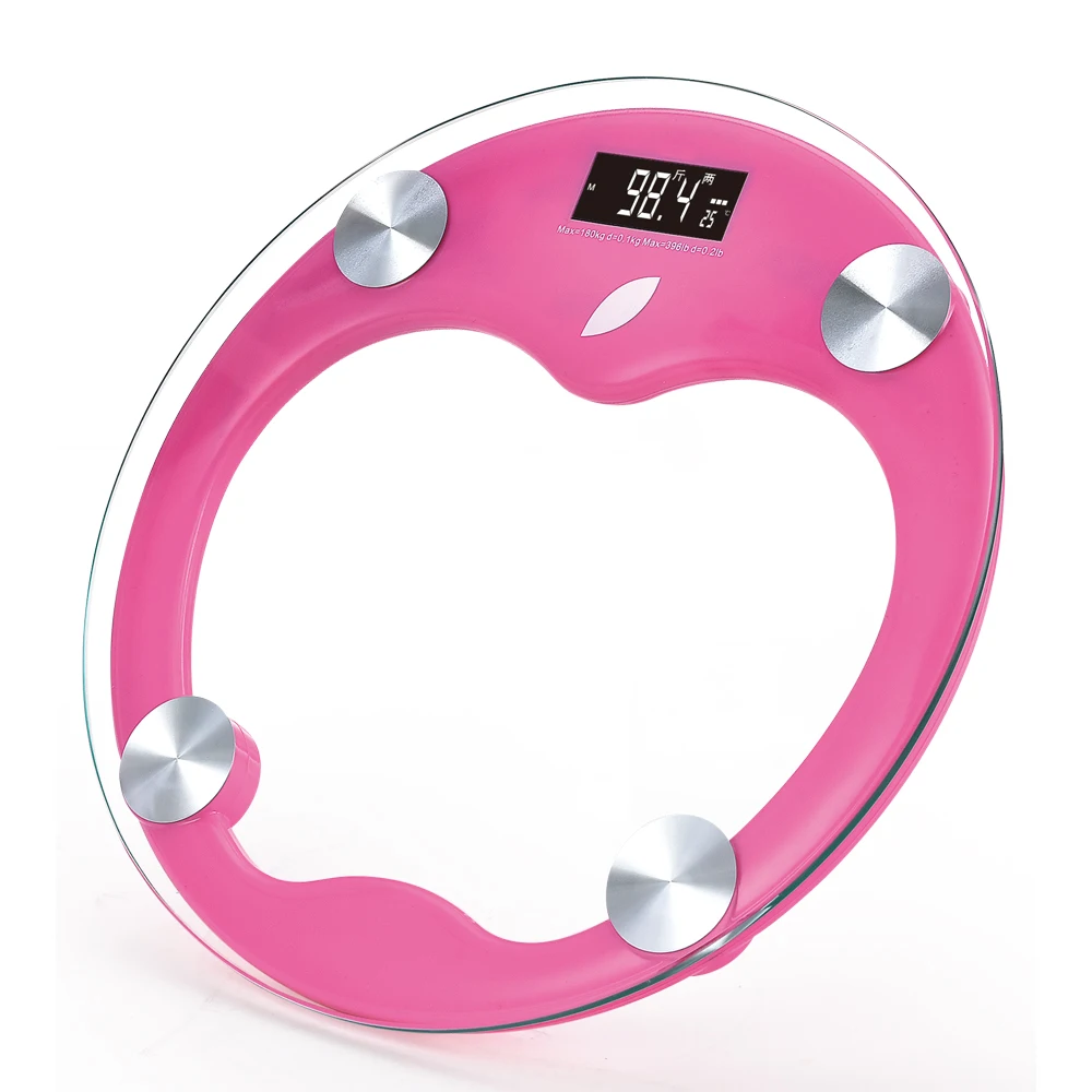 BL-1505 Large size round shape apple glass bathroom digital body weigh scale