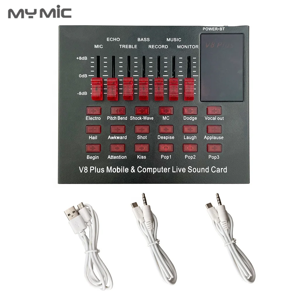 MY MIC v8 plus usb sound card audio interface mixer live podcast sound cards for youtube streaming singing microphone recording