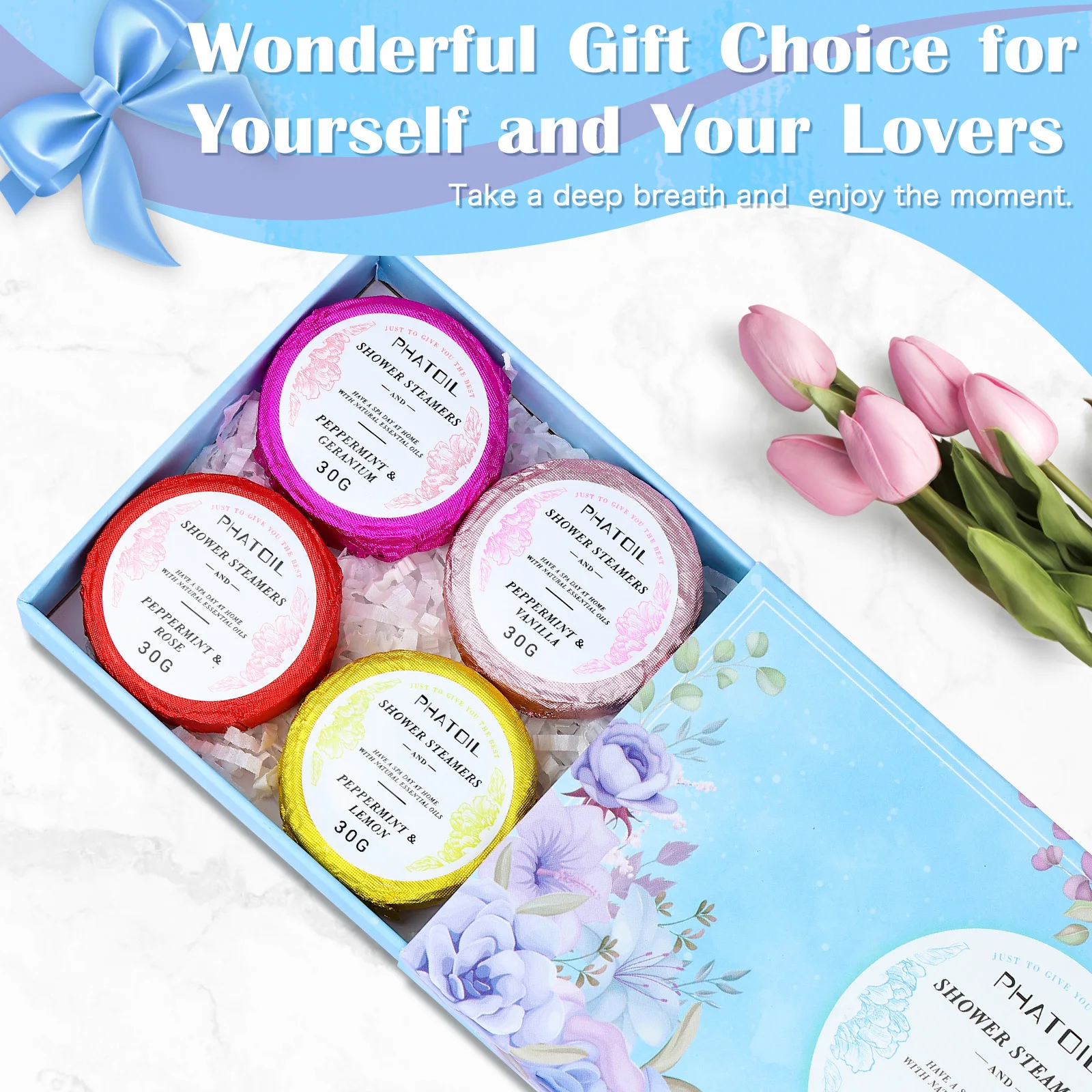 Phatoil 8 scents OEM Custom Packing Aromatherapy Bath Supplies Bath Fizzy Tablet Shower Steamers