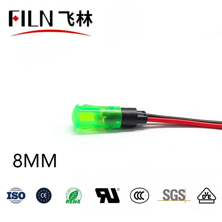 8mm FILN snap indicator light cable 20cm led 12v volt  24v 110v 220v signal lamp factory
