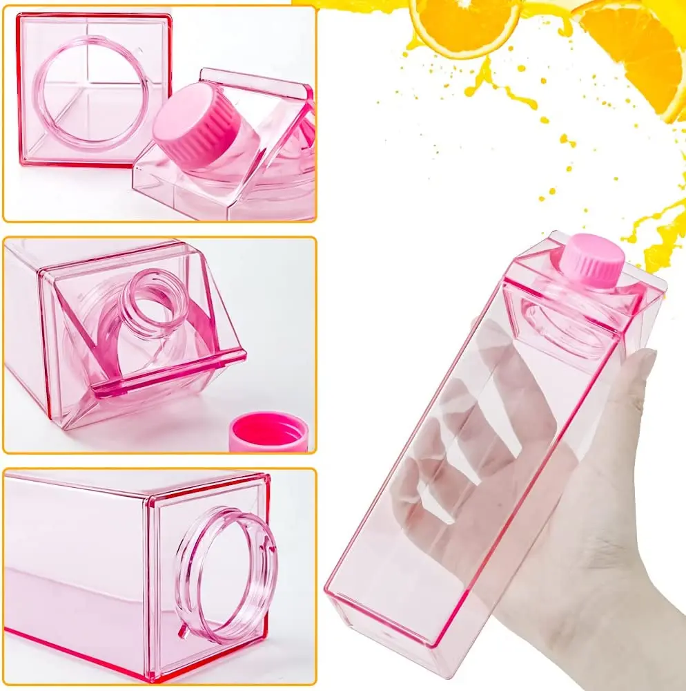 MAYSURE Custom Label 750ml 1000ml Plastic Milk Tumbler Cups Travel Sports Milk Carton Shape Box Bottle With Screw Cap