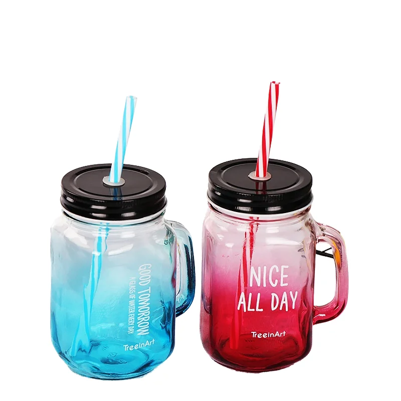 Manufacturer Glass Mason Jar With Metal Lid Customized Water Mason Bottle Low Price Glass Design Kettle With Straw