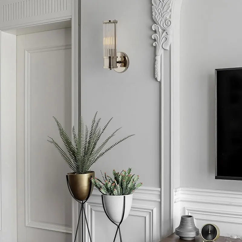 High-end Classic Style Hand Dying Antique Brass Finish Single Holder Glass Wall Sconce Light Corridor Bedside Wall Lamp