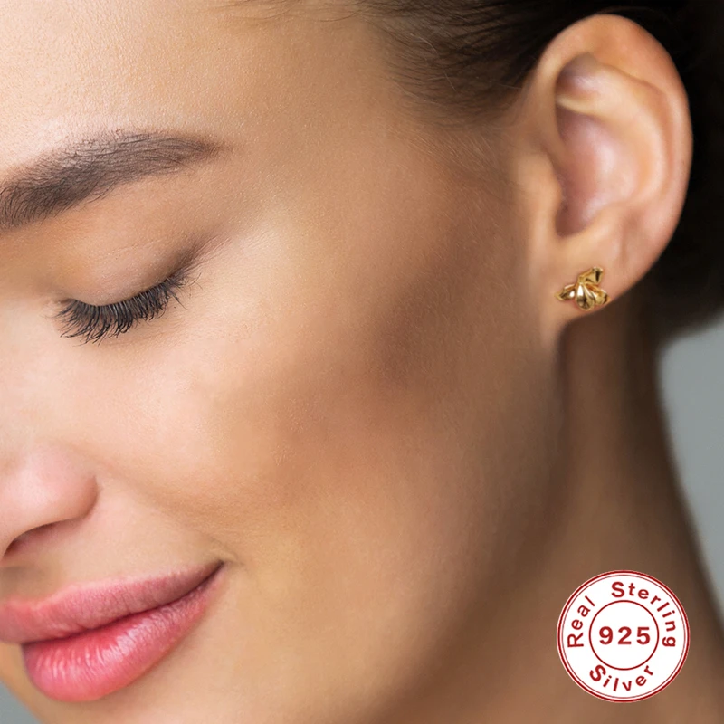 Fashion Minimalist Jewellery 925 Silver Jewelry Flower Petals Gold Plated Plain Stud Earrings Earring