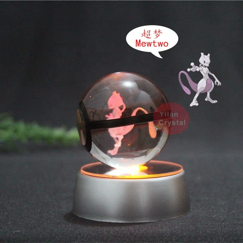  Подарочный 3d лазер Mewtwo 50 мм 80 Кристалл k9 Покемон шар со светодиодной светящейся