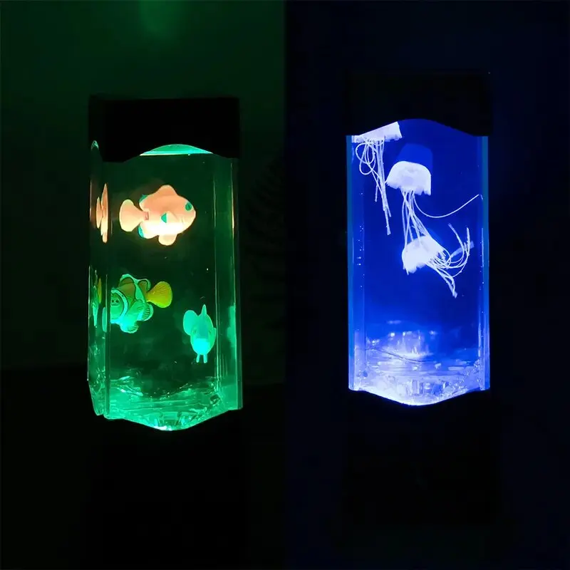 LED Mood Night Light Aquarium Table Lava Lamp Jelly Fish Jellyfish Lamp Table Portable USB Color Changing LED Fantasy Lighting
