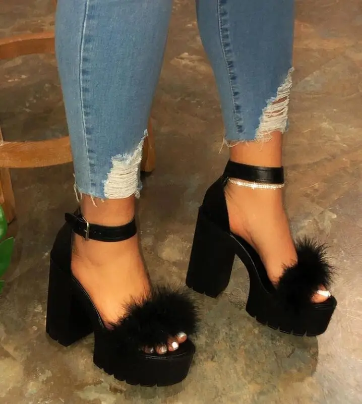 Popular Stuffed Open-Toe Shoes Heeled Sandals Ankle Strap Heels Women 2021 With Platforms