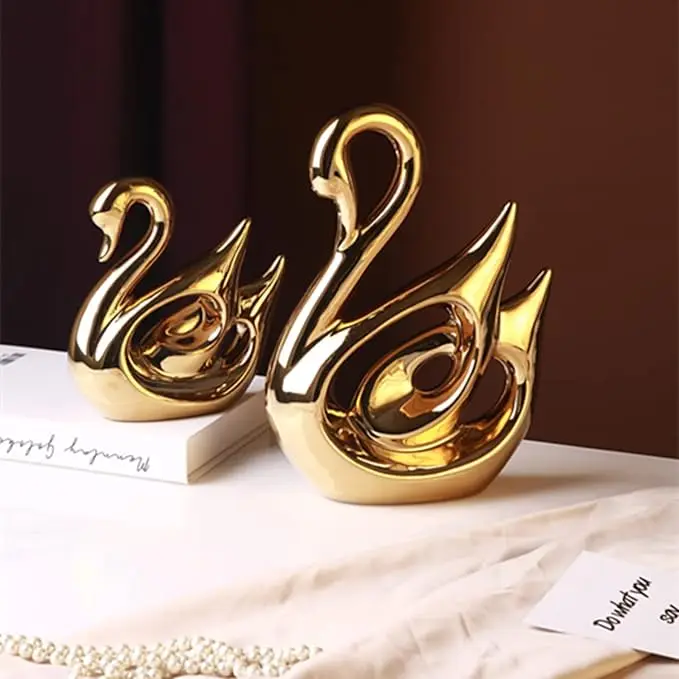 Gold Swan Figurines Decor Sculpture Statues Home Living Room Accessories Ceramics Clearance Large Knick Knacks Indoor Elegantes
