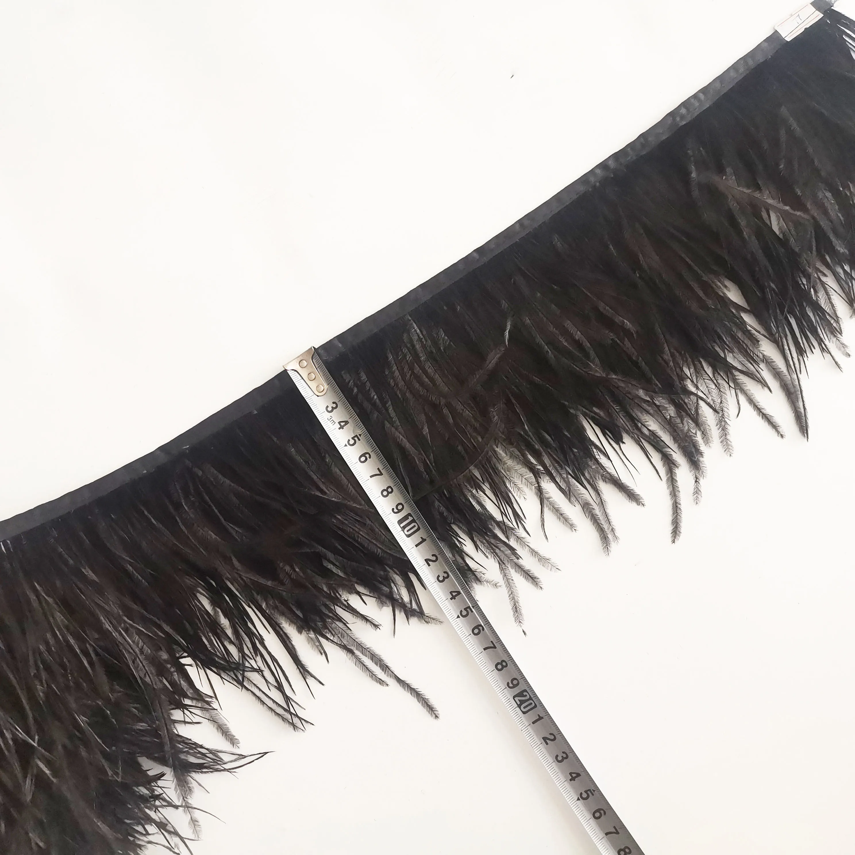 Customized Black 10-15cm 3 layers ostrich feather lace fringe trim for Fashion Costume