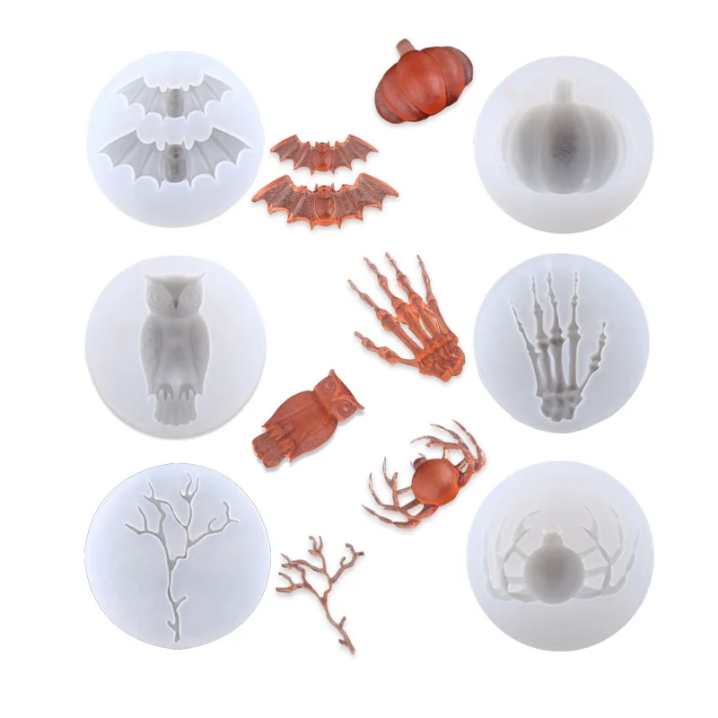 0445 Crystal Epoxy Ghost Hand Fondant Cake Decoration Halloween DIY Bat Pumpkin Lantern Silicone Mold