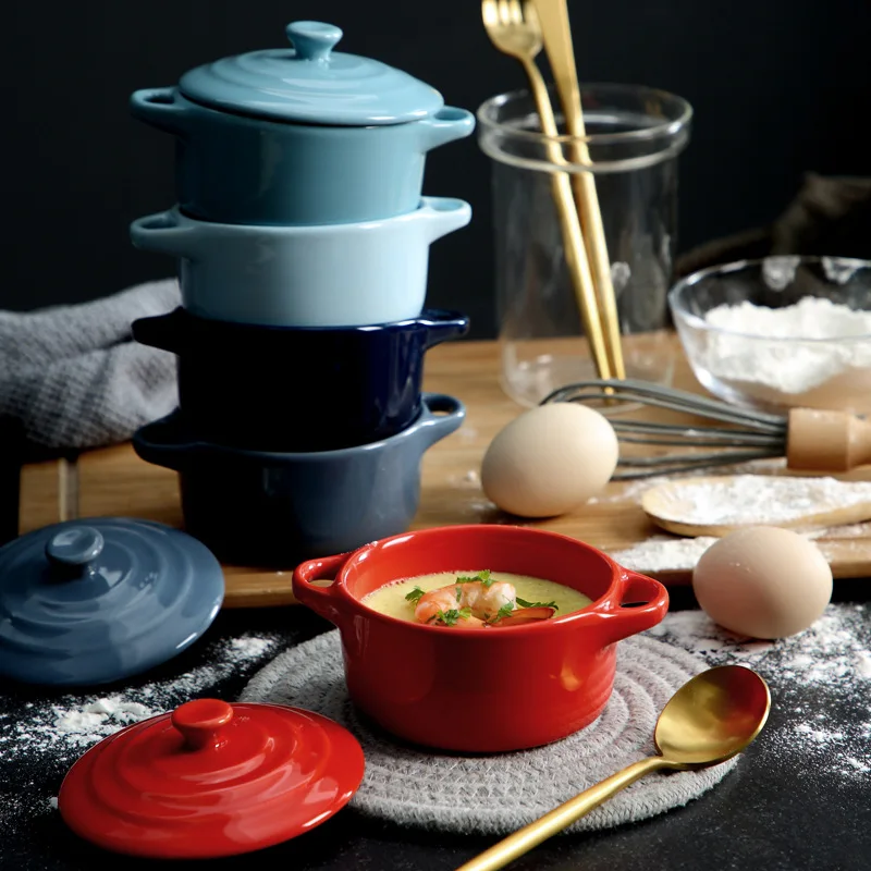 TS Hot Selling Mini Stoneware Pots and Pans Durable Safe Ceramic Casseroles Baking Pot With Lid