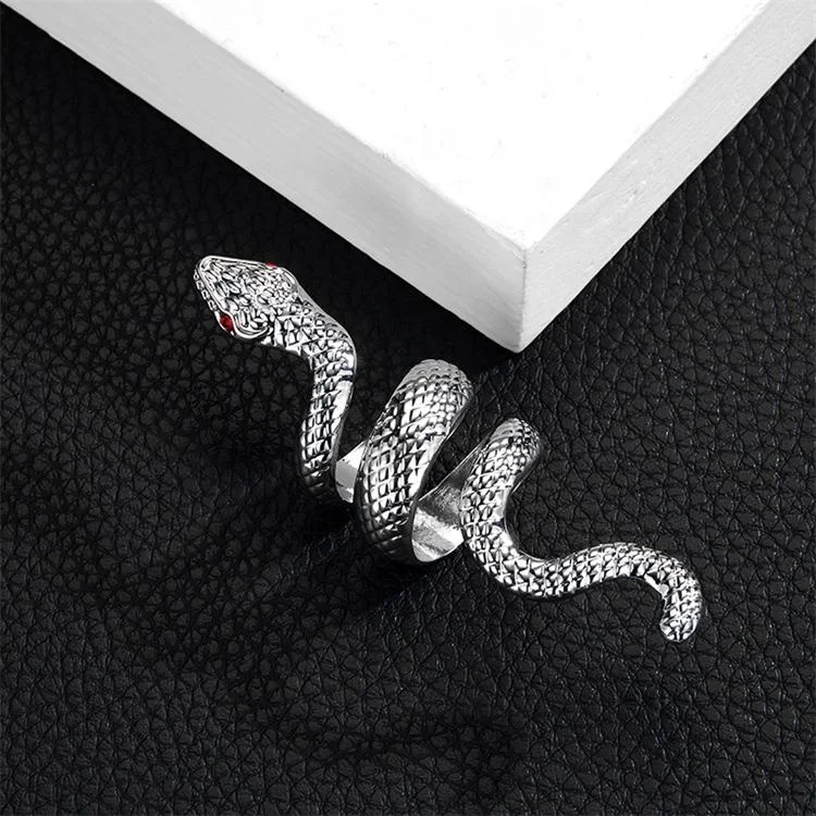 Hip hop snake jewelry zinc alloy and red rhinestone eye punk python ring