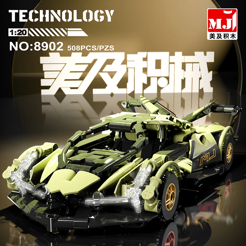 MJ8902 Classic Car ABS Plastic DIY Assembly Model Building Blocks Sport Car Construction DIY Blocks Set for Adults
