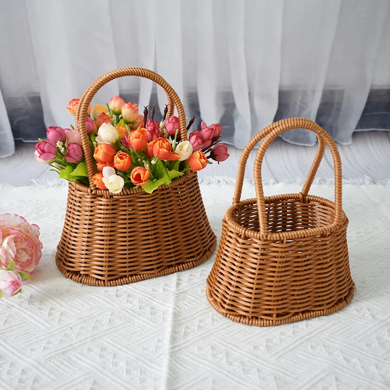 TengLong Dragon Gardening Plastic rattan hand-held flower basket Hand-woven flower basket Home decor Holiday gift basket