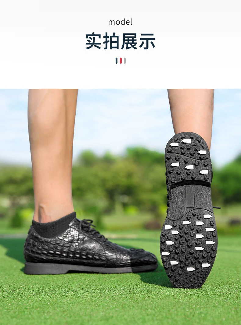 Luxury Casual Custom Spike Sport Shoes Crocodile Leather Golf Shoes For Men Leather Breathable Waterproof Antiskid Golf Shoes
