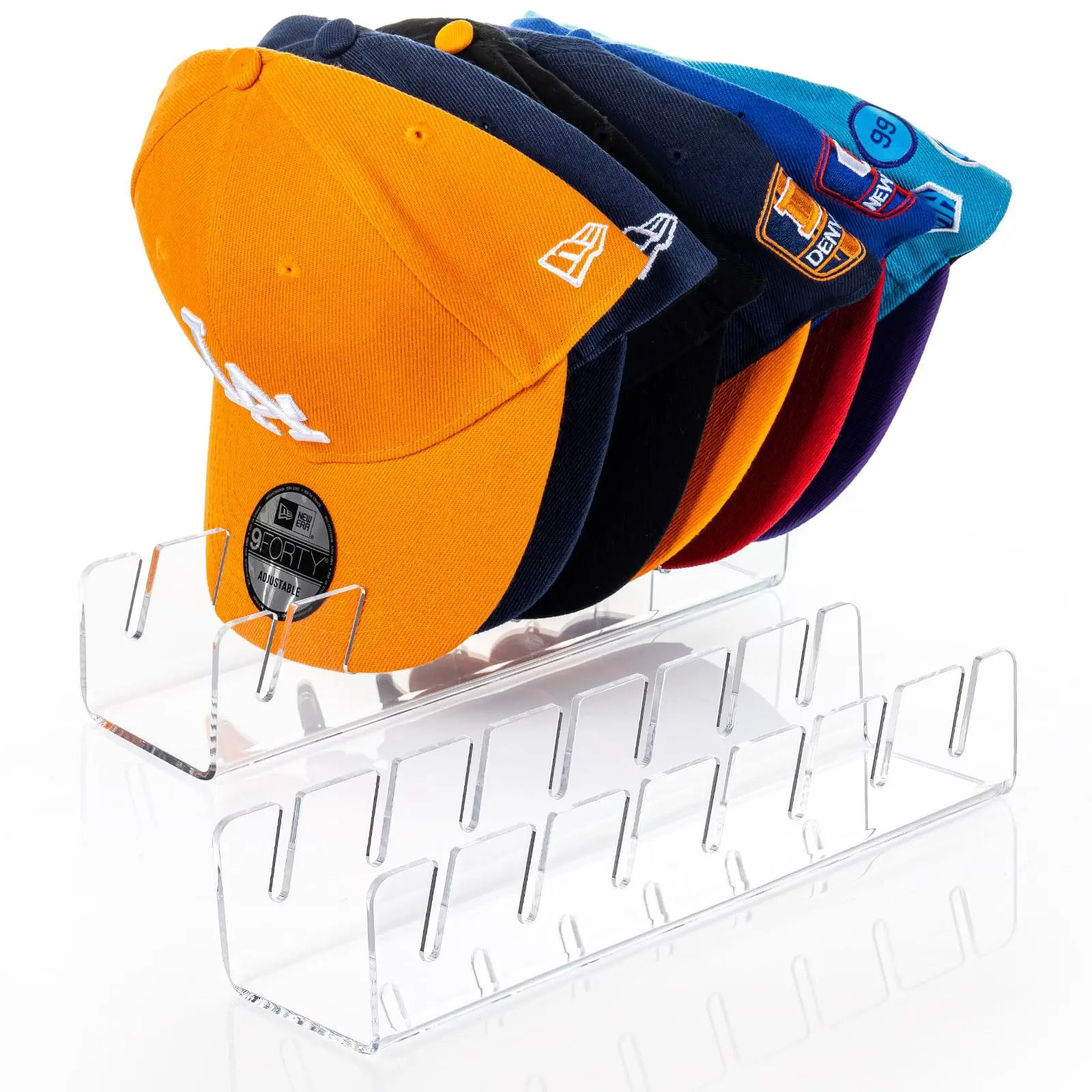 Hat Organizer for Baseball Caps 2 Pack - Acrylic Hat Holder for 14 Baseball Caps, No Install Hat Display Stand for Bedroom