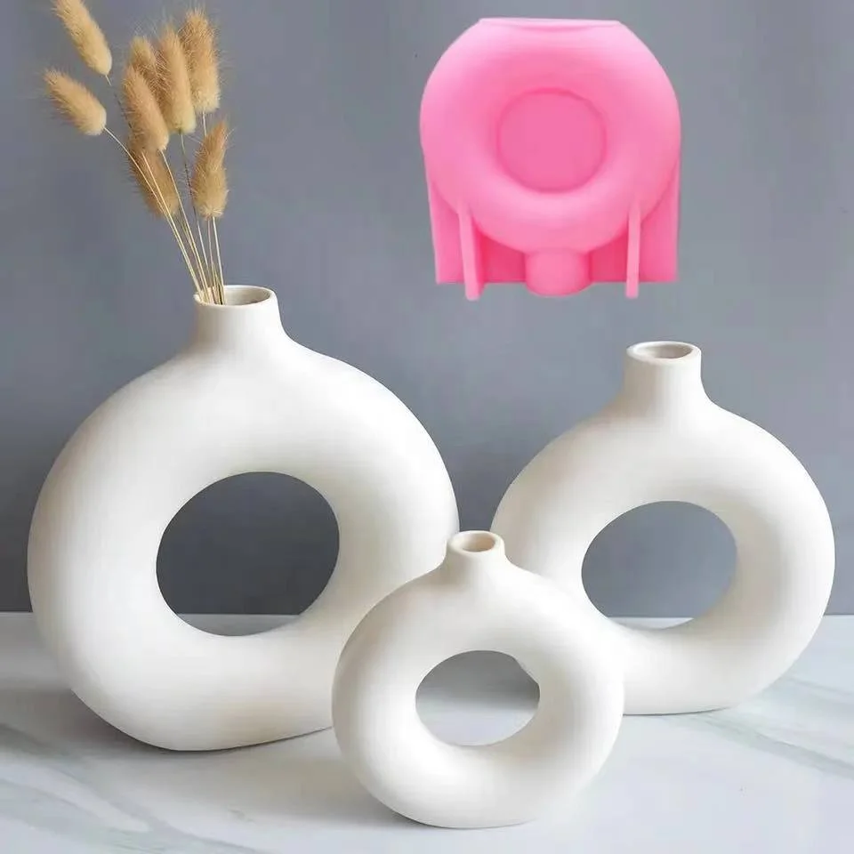 DIY 14-24cm Large Middle Small Circular Vase Resin Silicone Mold Donut Vase Concrete Cement Mold Gypsum Silicone Mold Home Decor