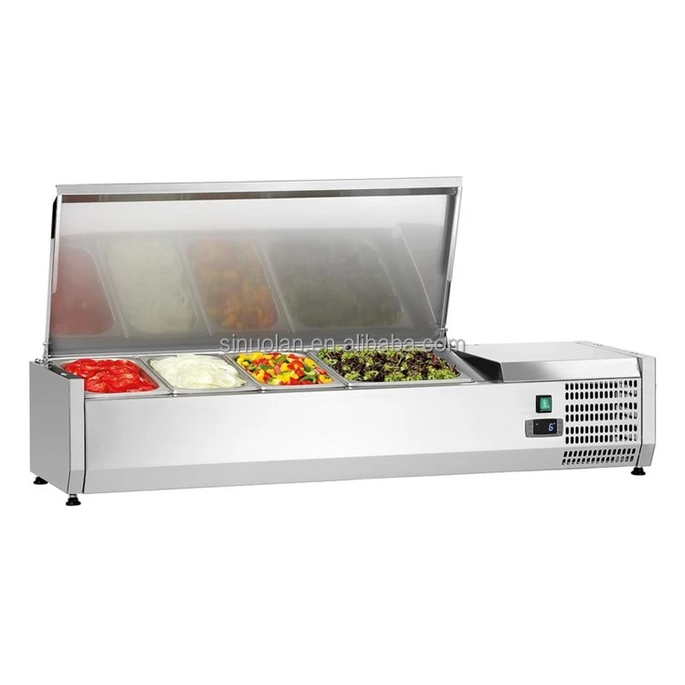 Commercial Countertop Stainless Steel Salad Chiller Display Prep Table Top Display Refrigerator Salad Bar Showcase With CE