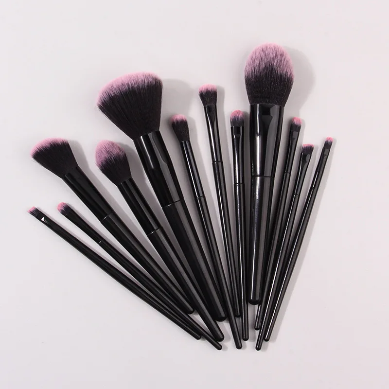 12pcs Private Label Makeup Blusher Brush Black And Pink Eyeshadow Professional Makeup Base Brushes