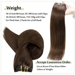 Full Shine Factory Direct Sales #4 Dark Brown Real Human Hair Extension Clip on Brazilian Remy Hair