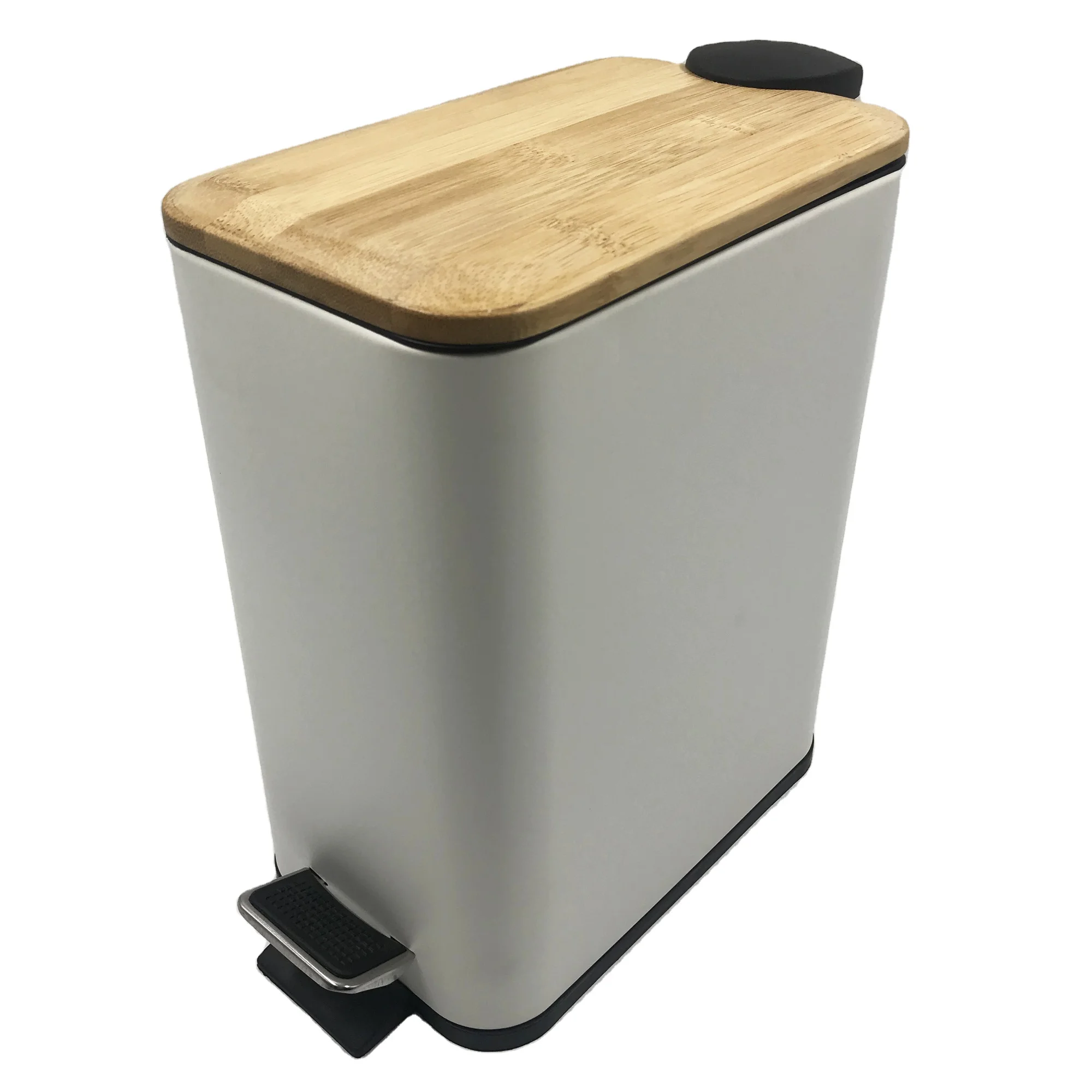 Bamboo Lid Rectangle Shape  Waste Bin 5L