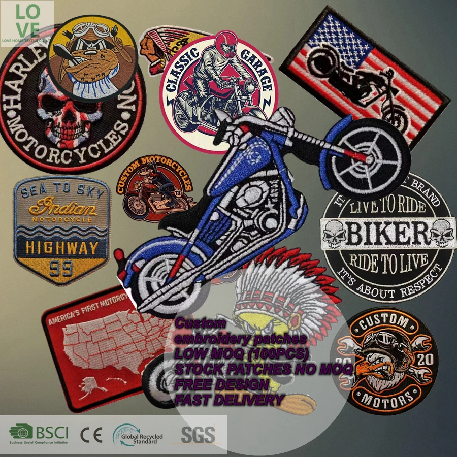 New Style Motorbike Motor biker Chopper Wing Chenille Embroidered Custom Patches Customized Badge Iron on Patches for Coat Decor