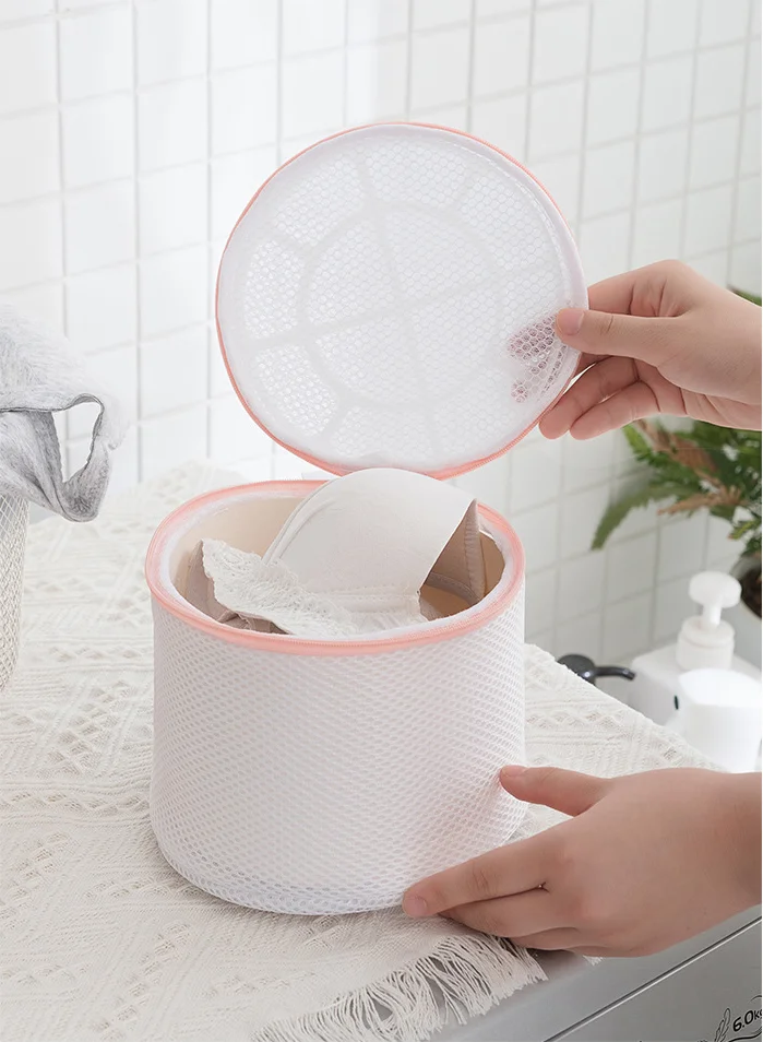 Custom Eco-friendly pink portable foldable Travel zipper Clothes Lingerie polyester mesh laundry
