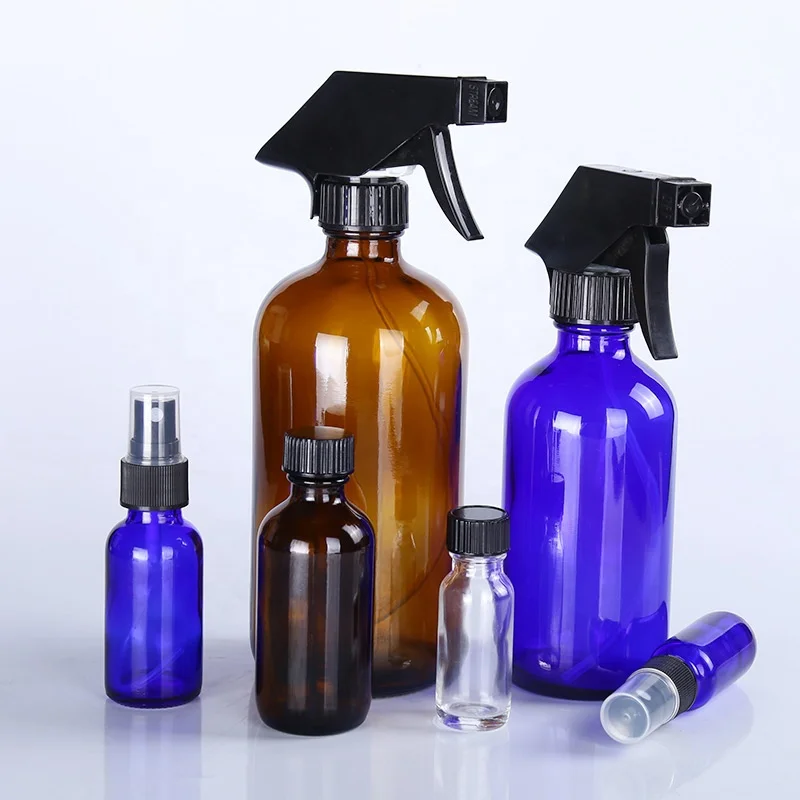 Boston round glass bottle 1 oz 2 oz 4 oz 8 oz 16 oz glass bottle with trigger spray